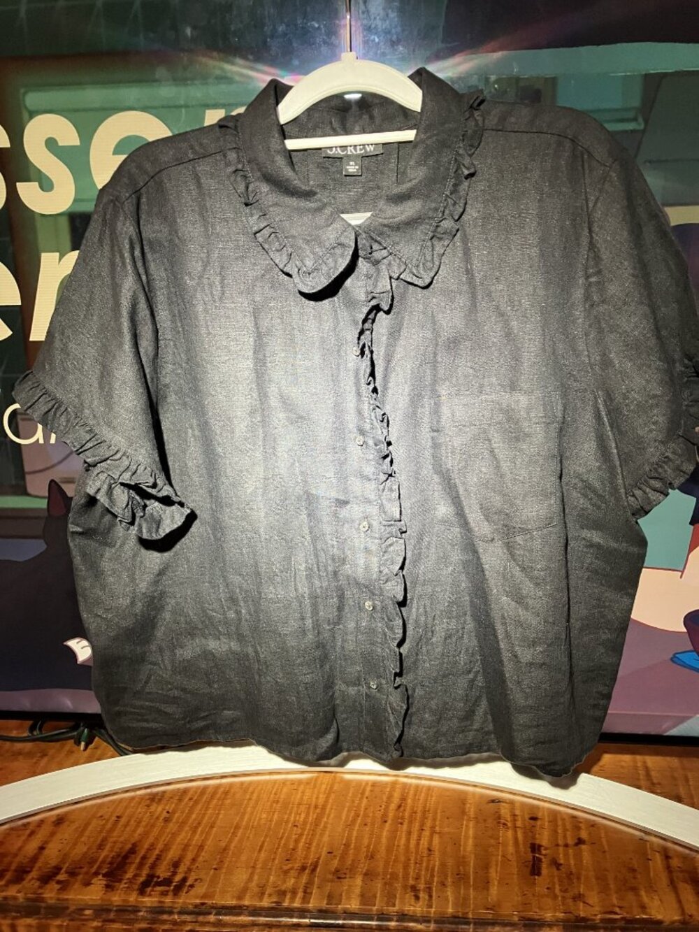 JCrew Black Short-Sleeve 100% Linen Buttonup Shirt, Size XL (ptp=24)(length=23")